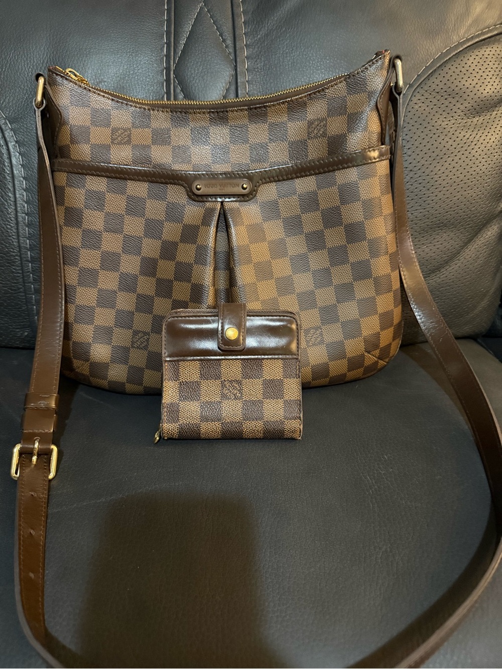 Louis Vuitton Brown Damier Ebene bloomsberry  Crossbody Bag with Matching Wallet